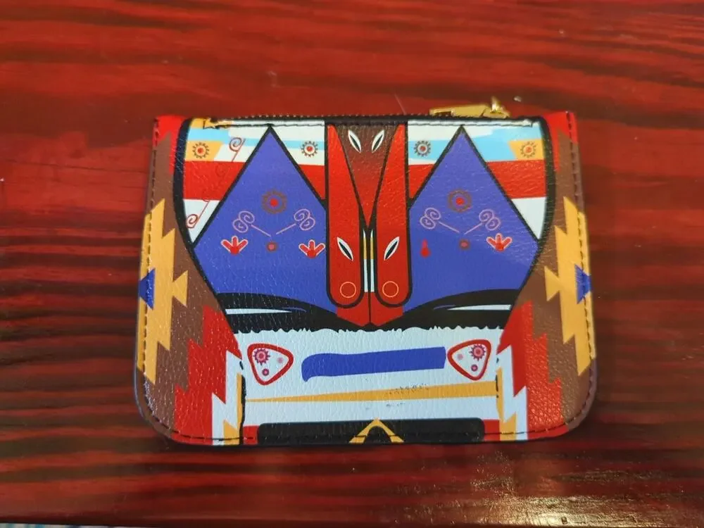 Bright Slim Aztec Western Geometric Zip Top Slim Wallet Handheld 6x4.5”